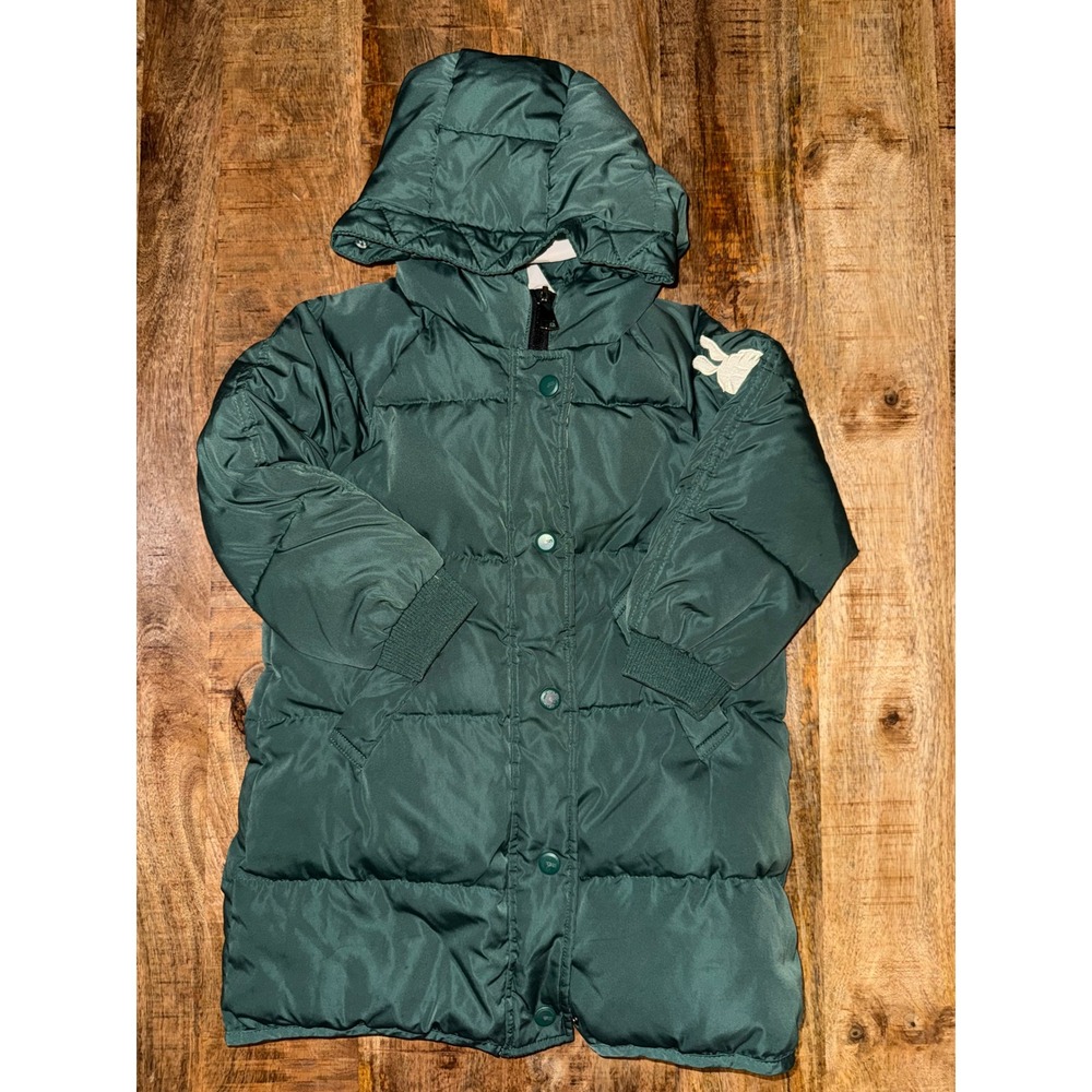 F-Ethan Kids Green Puffer Coat Abra Cadabra Rabbit Long Hooded Jacket Size 120